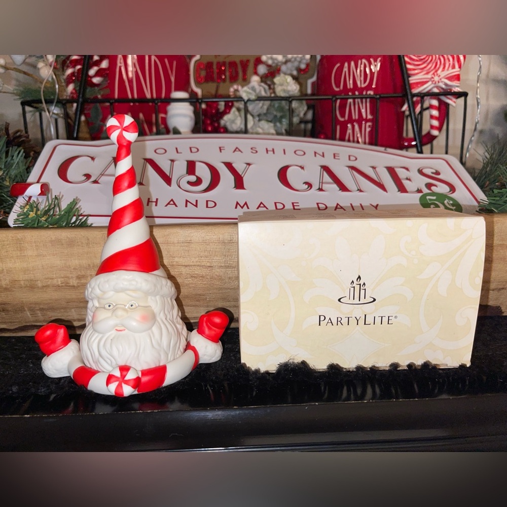 Partylite Santa w/ Tall Stocking Hat Votive Candle Holder Snuffer & 6 Votives